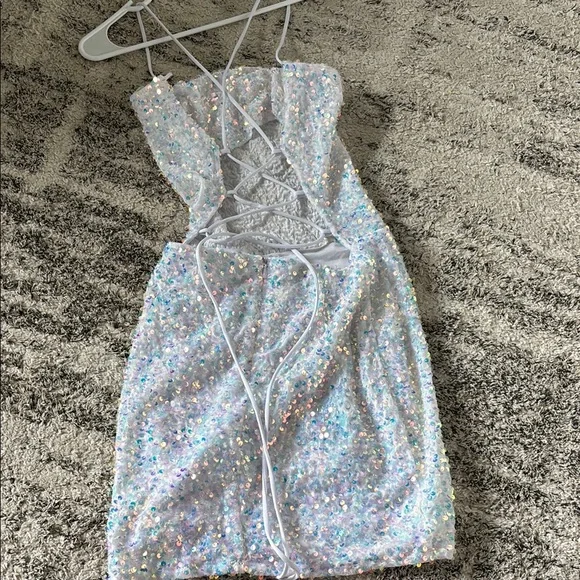 Sequin White Hoco Dress - Picture 3 of 3